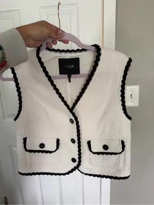 Maje Vitosio Tweed Vest Jacket Cream Black Lace Trim EU40 thumbnail 7
