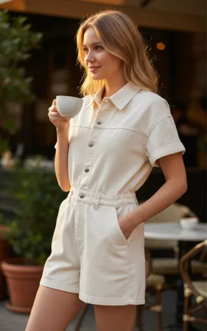 NWT ZARA DENIM TRF SHIMMERY PLAYSUIT Oyster White Medium Bloggers Fave thumbnail 1