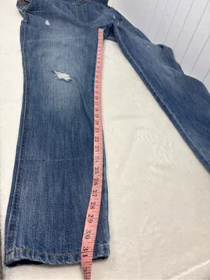 Ann Taylor Loft Distressed Blue Jean Denim Overalls Size L thumbnail 10