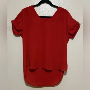 Meraki Orange High Low Blouse Women’s Large V Neck Short Sleeve Top thumbnail 2