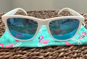 goodr OG Polarized Sunglasses Iced By Yetis Matte White Frame Blue Mirrored thumbnail 1