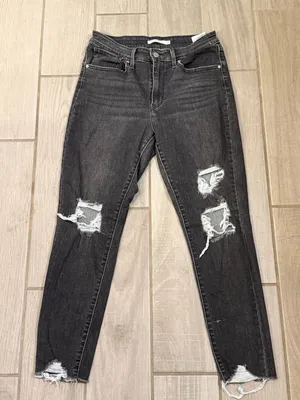 Women's High-Rise Straight Leg Ripped Jeans in Washed Black thumbnail 2