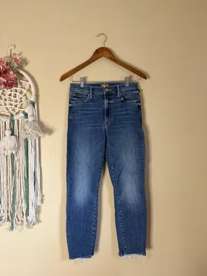MOTHER The Stunner Zip Ankle Step Fray Walking On Coal Blue Denim Jeans Size 28 thumbnail 3