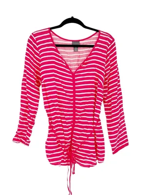 Motherhood Maternity Oh Baby Pink Striped Maternity Tunic Top Empire Waist Tie Size Large thumbnail 2