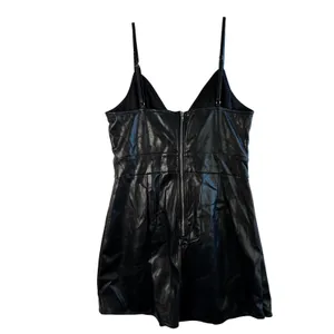 Akira Faux Leather Romper Skort Wrap Front V-Neck Black Vegan‎ L Moto Clubwear thumbnail 2