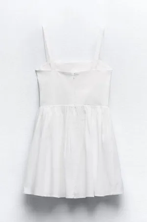 ZARA dress mini white cotton skirt voluminous corset boho summer vacation thumbnail 11