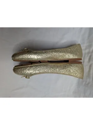 Tory Burch Laila 2 Bow Driver Metallic Gold Leather Ballet Flats Size 8.5 thumbnail 7
