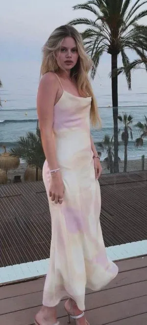 Zara maxi long satin foil effect cowl neck body on casual summer vacation dress thumbnail 6