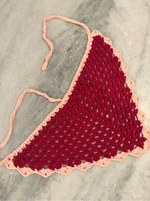 Handmade Crochet Bandana Head Scarf Cotton Boho Triangle Wrap Fest Cottagecore thumbnail 3