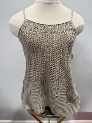 Express Crochet Spaghetti Strap Tank Top - Taupe thumbnail 1
