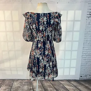 Selfie Leslie Here comes the sun cherub puff sleeve sweetheart neckline blue floral dress size thumbnail 7