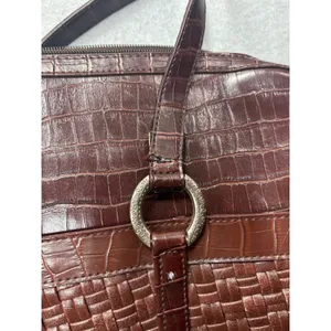 Coldwater Creek Laptop Tote Bag‎ Faux Croc Leather Woven Brown Shoulder Bag Work thumbnail 10