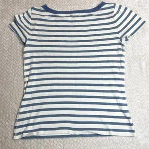 Ralph Lauren Lauren‎ Jeans Co Blue cream striped Knit Top Zip accent Sleeve Shirt women SZ S thumbnail 6