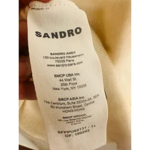 SANDRO Off-White Wool Knit Long Sleeve Retro Prep Alizia Sweater Size Small thumbnail 9