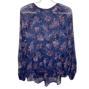 Knox Rose navy floral print sheep boho blouse with lace up detail size M thumbnail 2