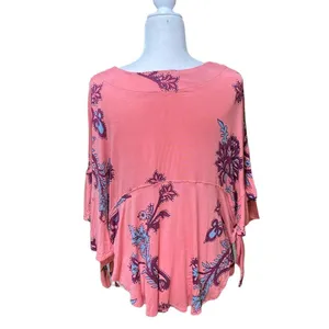 Free People Maui Wowie Pink Paisley Boho Top XS Oversized Flowing Side Ties thumbnail 7