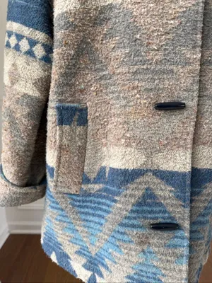 Vintage Braetan Southwestern Navajo Blanket Print Wool Blend Hooded Duffle Coat thumbnail 4