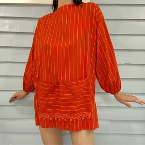 Vintage 60s/70s Stripe Balloon Sleeve Pom Pom Smock Top thumbnail 7