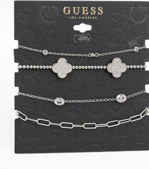 Guess Silver Tone CZ Pave Clover Layered Bracelet Set thumbnail 1