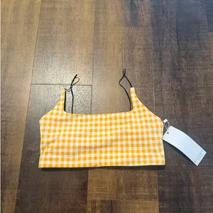 Allfenix Gingham Sports Bra Yellow White Check Crop Top Size Medium NWT thumbnail 2