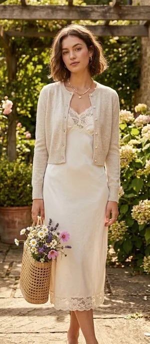 Lorraine Vintage Slip Dress Cream Size 40(L) Coquette Retro Romantic Y2K Summer thumbnail 1