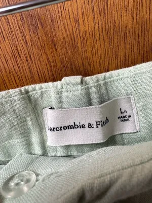 Abercrombie & Fitch A&F Sloane Tailored Linen Blend Wide Leg Pants Green Large thumbnail 5