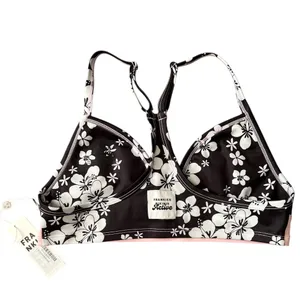 Frankies Bikinis Black White Floral Sports Bra, S thumbnail 7
