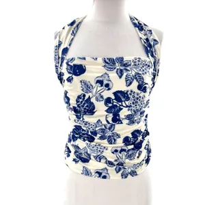 Free People‎ Tommie Knit Top blue white floral sz S thumbnail 5