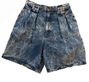 Women's Acid-Wash Blue High-Rise Jean Shorts thumbnail 1