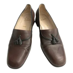 VTG Christian Louboutin Paris Brown Pebbled Leather Tassel Loafer Block Heel thumbnail 3