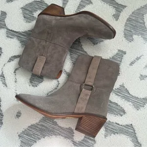Lucky Brand Western Boho Kamaree Booties in Taupe Beige Suede Size 9 NEW thumbnail 3