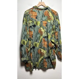We Be Bop Women Rayon Button‎ Up Shirt 2X Green Leopard Jungle Tropical Print thumbnail 9