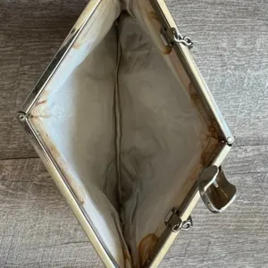 Vintage 50s Silver Metallic Foil Clutch Handbag Kiss Lock Chain Strap Purse Bag thumbnail 5