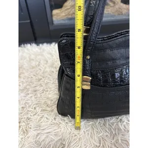 Vintage Black Embossed‎ Crocodile Texture Top Handle Handbag Gold Hardware Women thumbnail 4