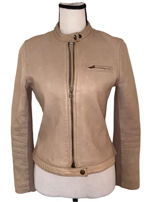 J.Crew Collection Genuine Leather Moto Jacket Beige Taupe Size 4 thumbnail 1