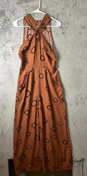 Eva‎ Franco Faith Jumpsuit Rust Geometric Wide Leg Halter Boho 4 thumbnail 1