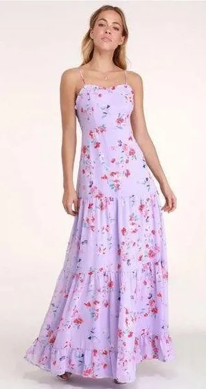 Lulu’s Melissa Lavender Floral Print Tiered Maxi Dress thumbnail 1