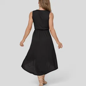 Halara Deep V Neck High Low Crossover Hem Midi Dress Black Large NWT thumbnail 15