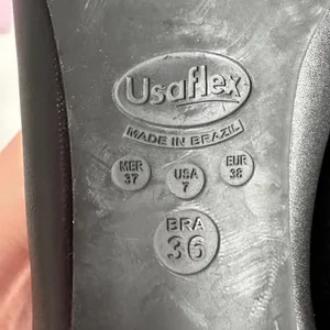 Usaflex Black Leather Block Heel‎ Pumps Tan Buckle Accent Size 7 thumbnail 7