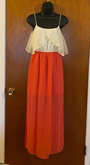 Freebird Coral and Cream Sheer Long Straped Dress thumbnail 3