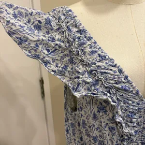 Baltic Born Crete Midi Dress Blue White Floral Toile Ruffle Tiered XL Cottage‎ thumbnail 7