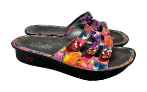 Alegria Fiona Slide Sandals Strap Leather Floral Multicolor Size 38 US 8 - 8.5‎ thumbnail 1