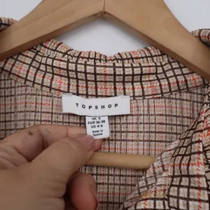 Topshop Womens Brown Orange Grid Check Plisse Button Up Shirt Size US 4-6 thumbnail 2