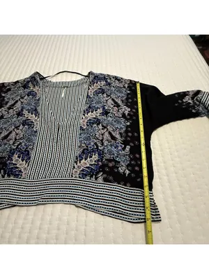 Free People Cropped V Neck Blouse Shirt Printed Floral & Stripes Boho Sz L Large thumbnail 4