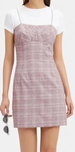 Intermix Roslyn Plaid Mini Dress‎ Pink Purple Size 4 thumbnail 1