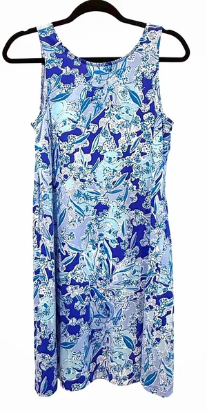 Lilly Pulitzer Kristen Dress Koalafications‎ Royal Purple Floral Pima Size S thumbnail 1