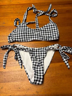 Blooming Jelly Black & White Gingham Tie-Side Bikini Set thumbnail 1