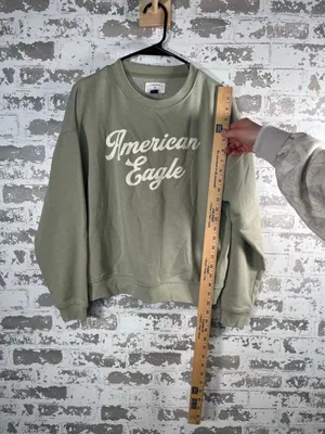 American Eagle | women sage green cropped crewneck long sleeve pullover thumbnail 4