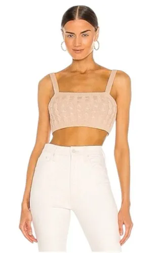 Revolve 525 Tank Top Women XS Beige Tan Oat Cable Knit Tiny Tank Cropped‎ Sexy thumbnail 1
