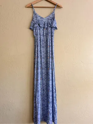 Mudd Light Blue Printed Maxi Dress with Ruffle Bodice thumbnail 3